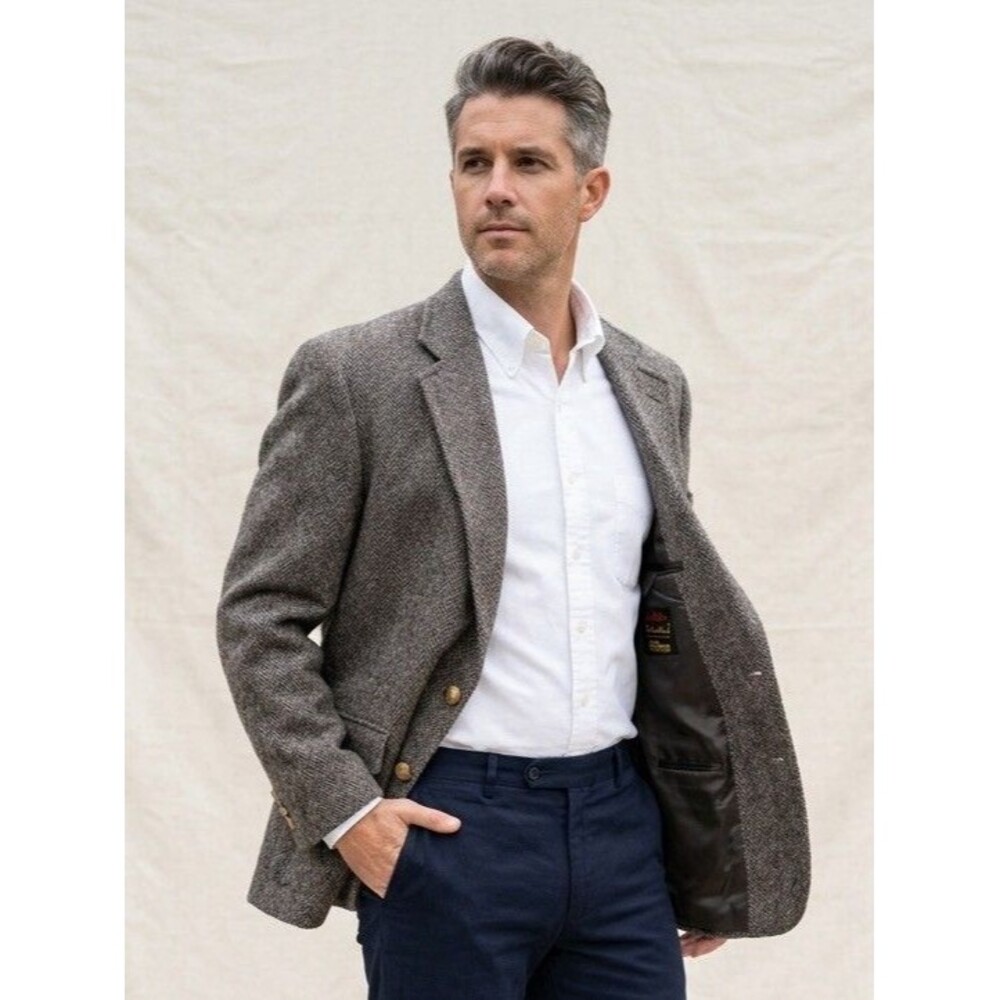 Vintage Harris Tweed Men's 46R Blazer John Weitz by Palm Beach Herringbone Wool